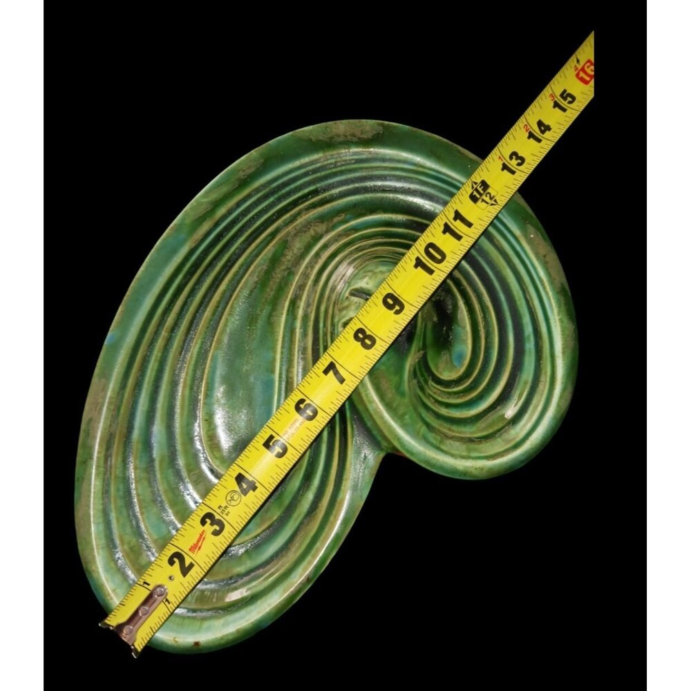 Large 1970's Ceramic Abstract Freeform Drip Glazed Atlantic Mold Ashtray Green - Picture 7 of 14